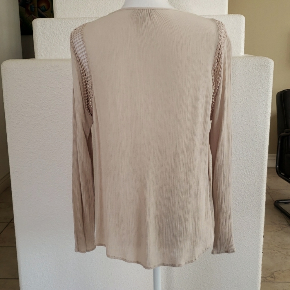 Joseph A Cream Taupe Boho Gauze Crochet Detail Top Medium - Picture 3 of 5